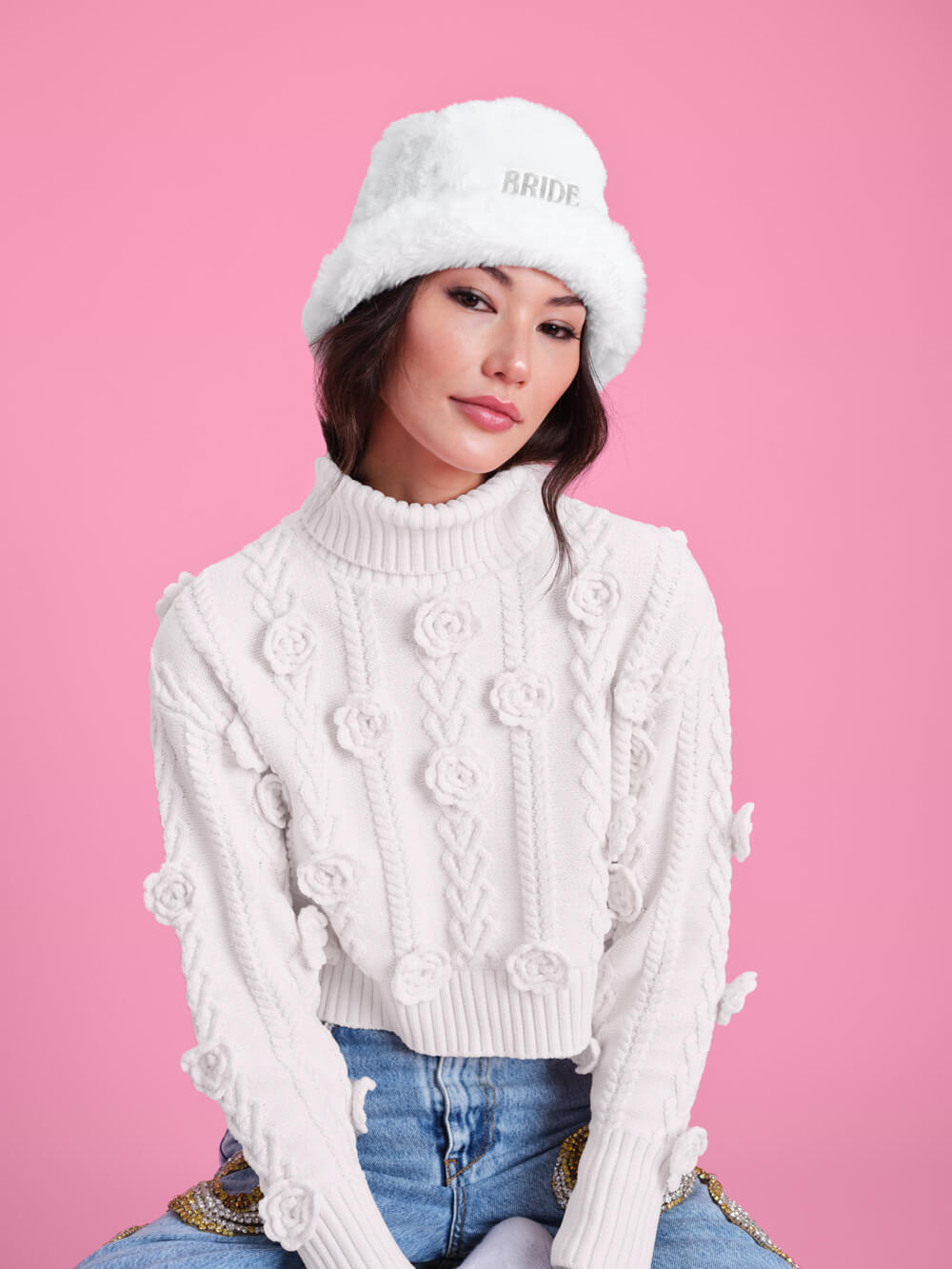 Cloud Nine Bucket Hat - embroidered fur hat