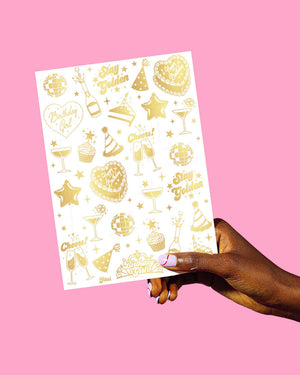 Golden Bday Tats - 50 foil temporary tattoos