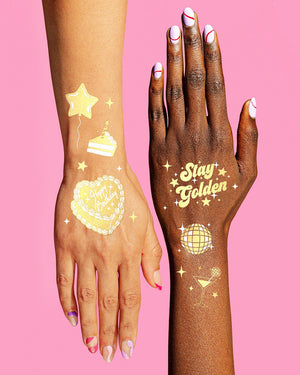 Golden Bday Tats - 50 foil temporary tattoos