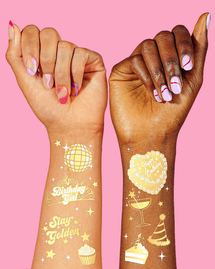 Golden Bday Tats - 50 foil temporary tattoos