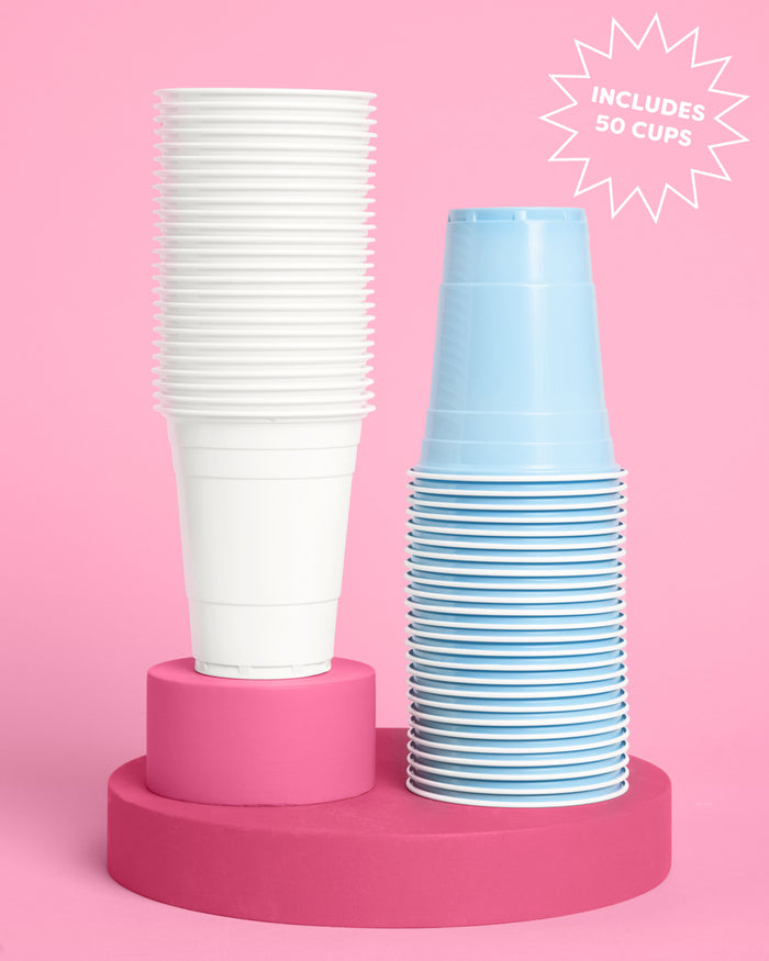 Blue + White Cups - 50 matte 16 oz cups