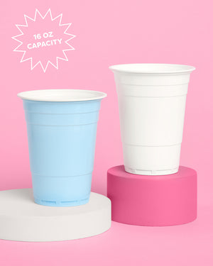 Blue + White Cups - 50 matte 16 oz cups