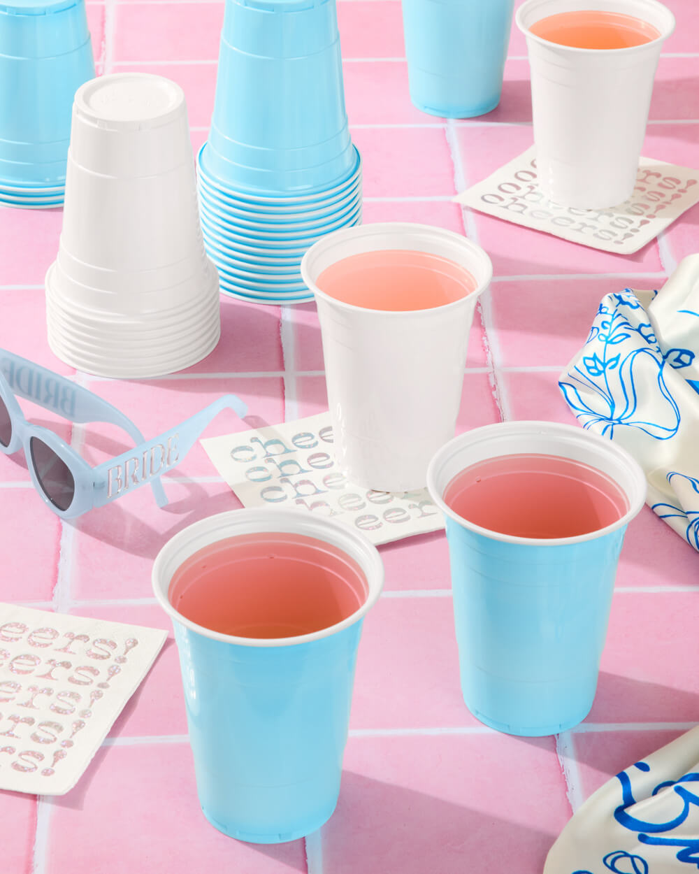 Blue + White Cups - 50 matte 16 oz cups