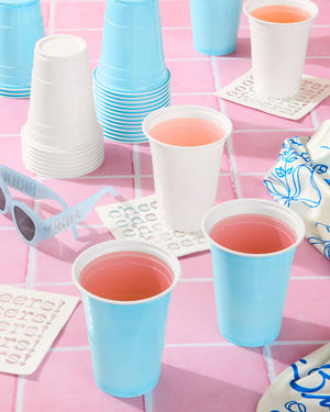 Blue + White Cups - 50 matte 16 oz cups