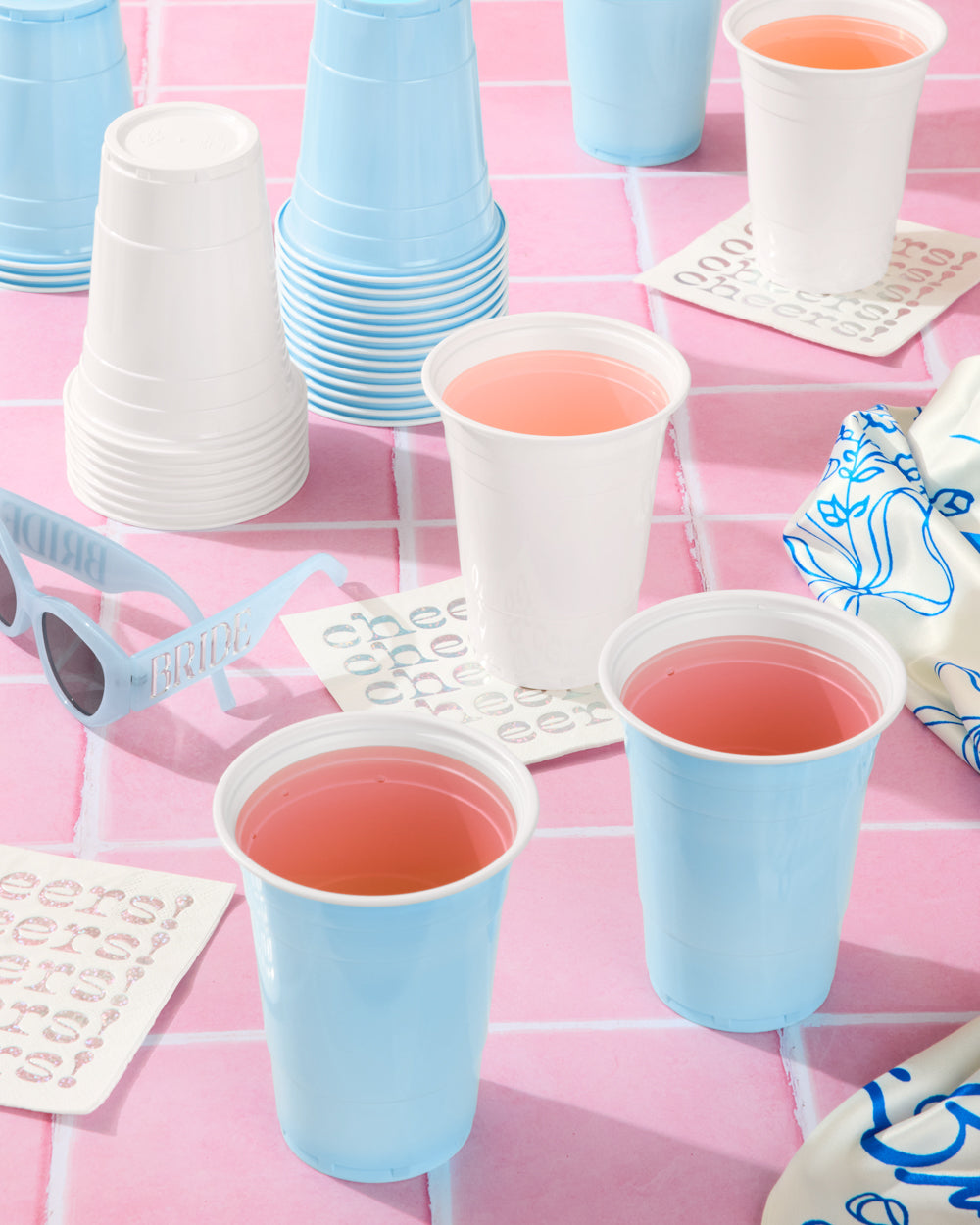 Blue + White Cups - 50 matte 16 oz cups