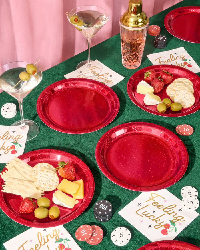 Red Shimmer Plates - 25 paper plates