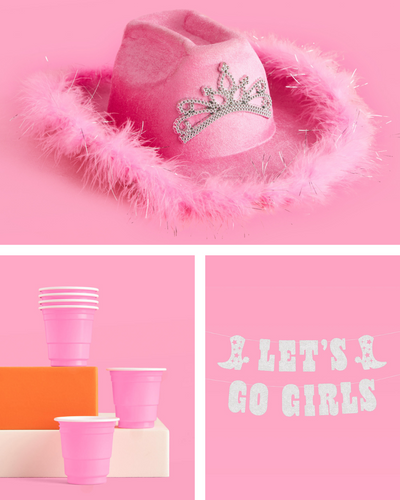 Let's Go Girls | Pink Cowboy Cowgirl Rodeo Hat Preppy Aesthetic  Bachelorette Party | HOWDY Y'ALL | White Background | Coasters (Set of 4)