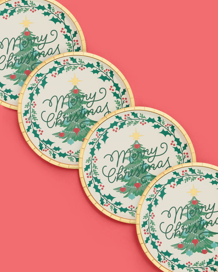 Merry Christmas Plates - 25 foil paper plates