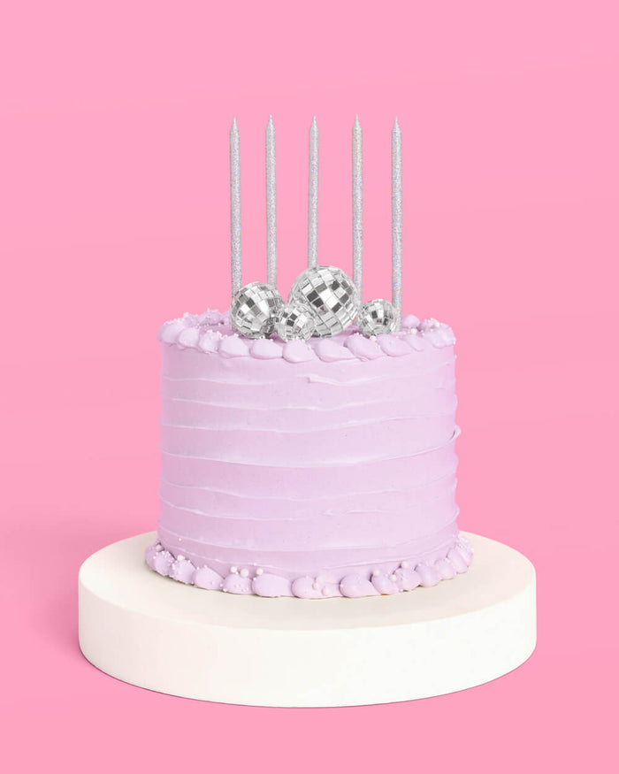 Disco + Iridescent Candle Cake Topper - candles + disco ball cake toppers