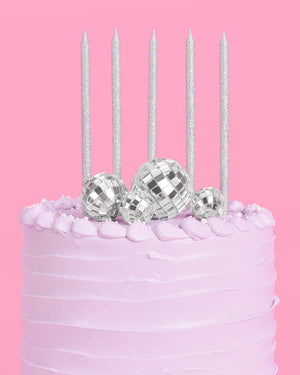 Disco + Iridescent Candle Cake Topper - candles + disco ball cake toppers