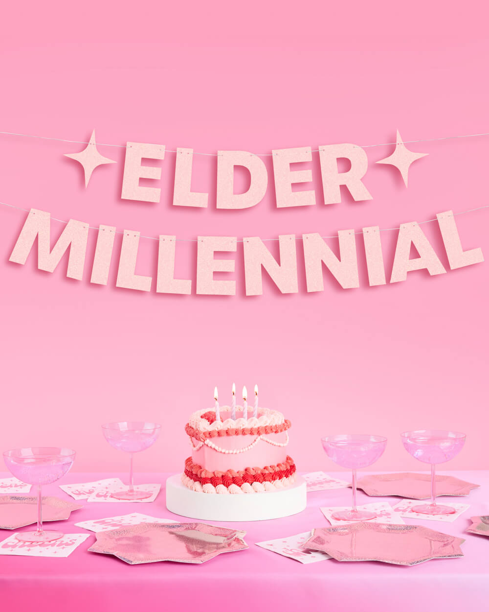 Elder Millennial Banner - pink glitter banner