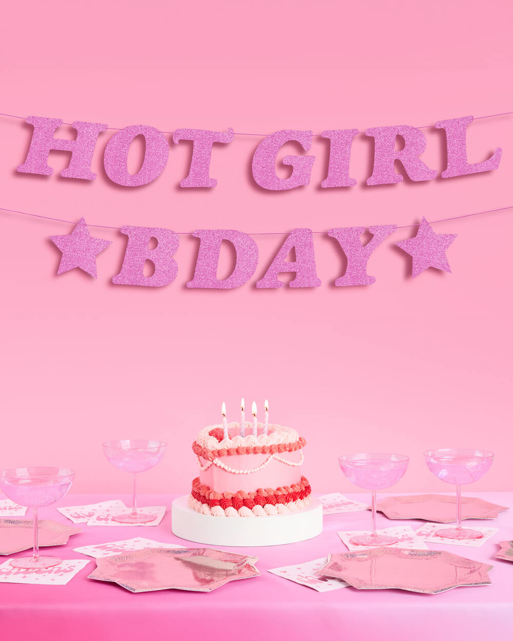 Hot Girl Bday Banner - purple glitter banner