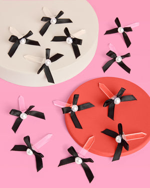 Bow Cake Toppers - 12 black + pearl cake toppers