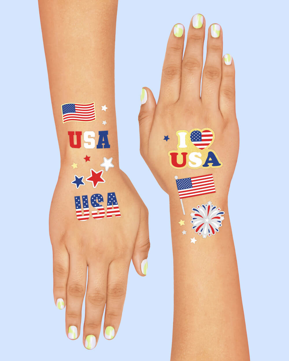 Stars & Stripes Tats - 70 foil temporary tattoos