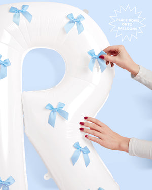 XL Bride + Bows Balloons - 40" white balloons + blue bows