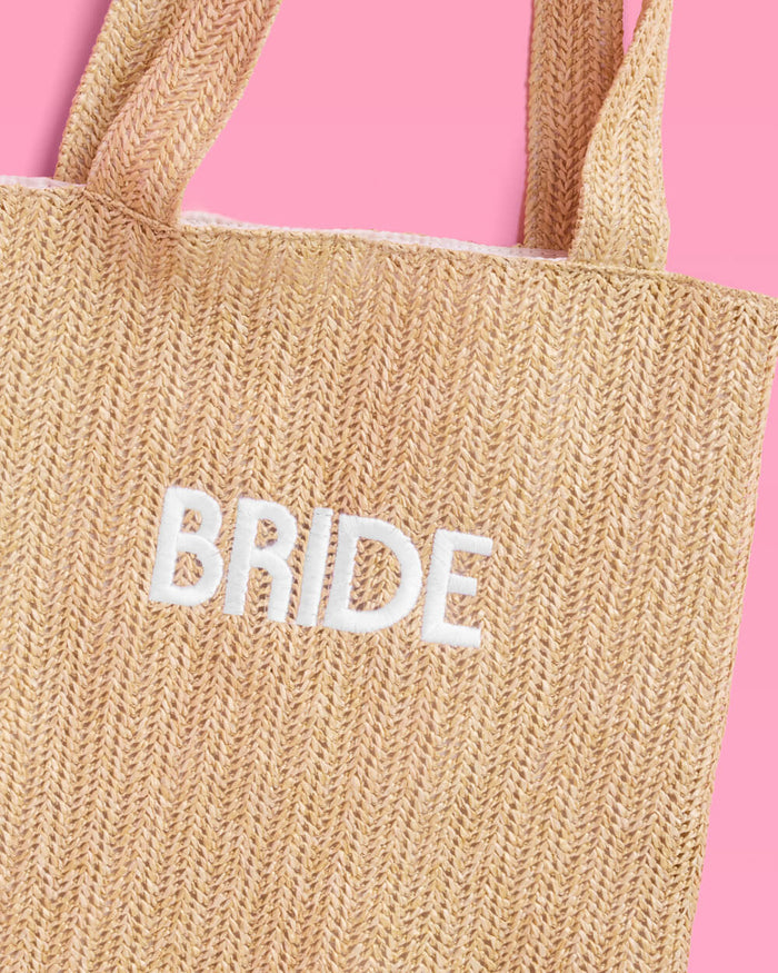 Bride Beach Tote - embroidered straw tote