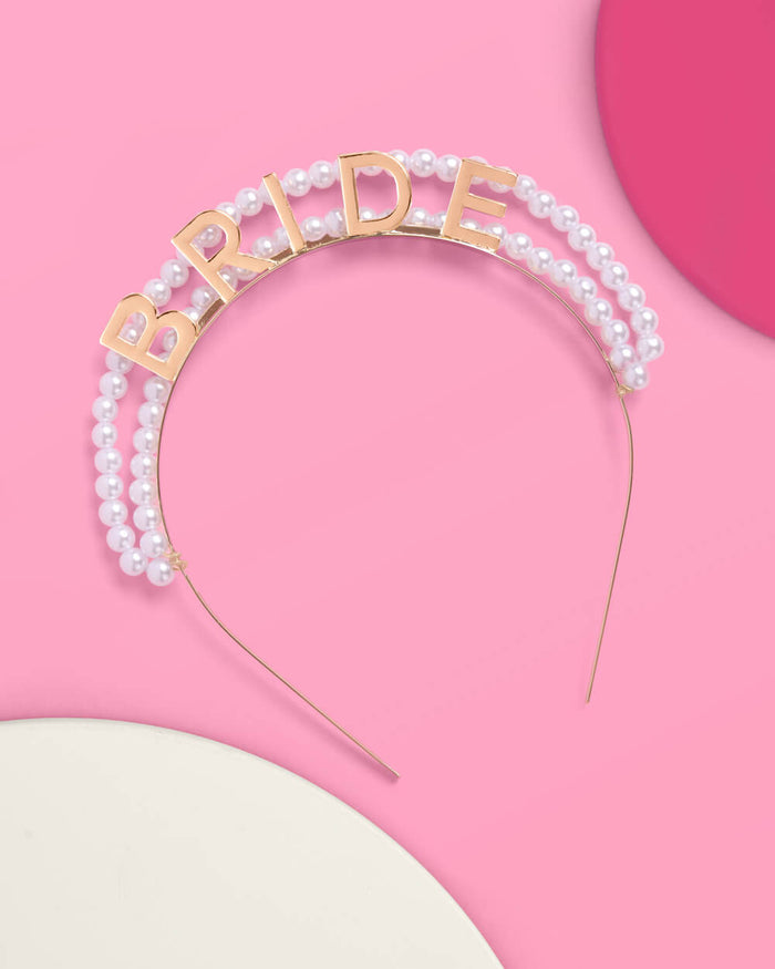 Pearls of Gold Headband - metal bride logo  + pearls