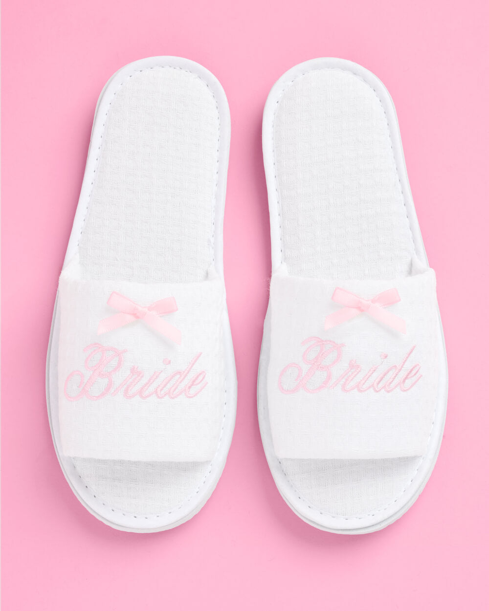 Pampered Bride Slippers - white embroidered waffle slippers