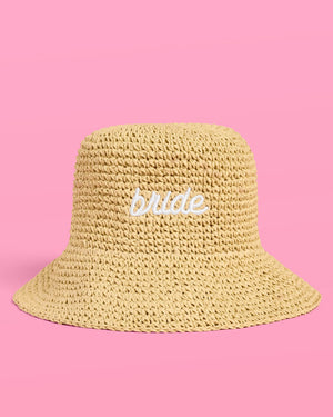 Straw Bride Bucket Hat - embroidered hat