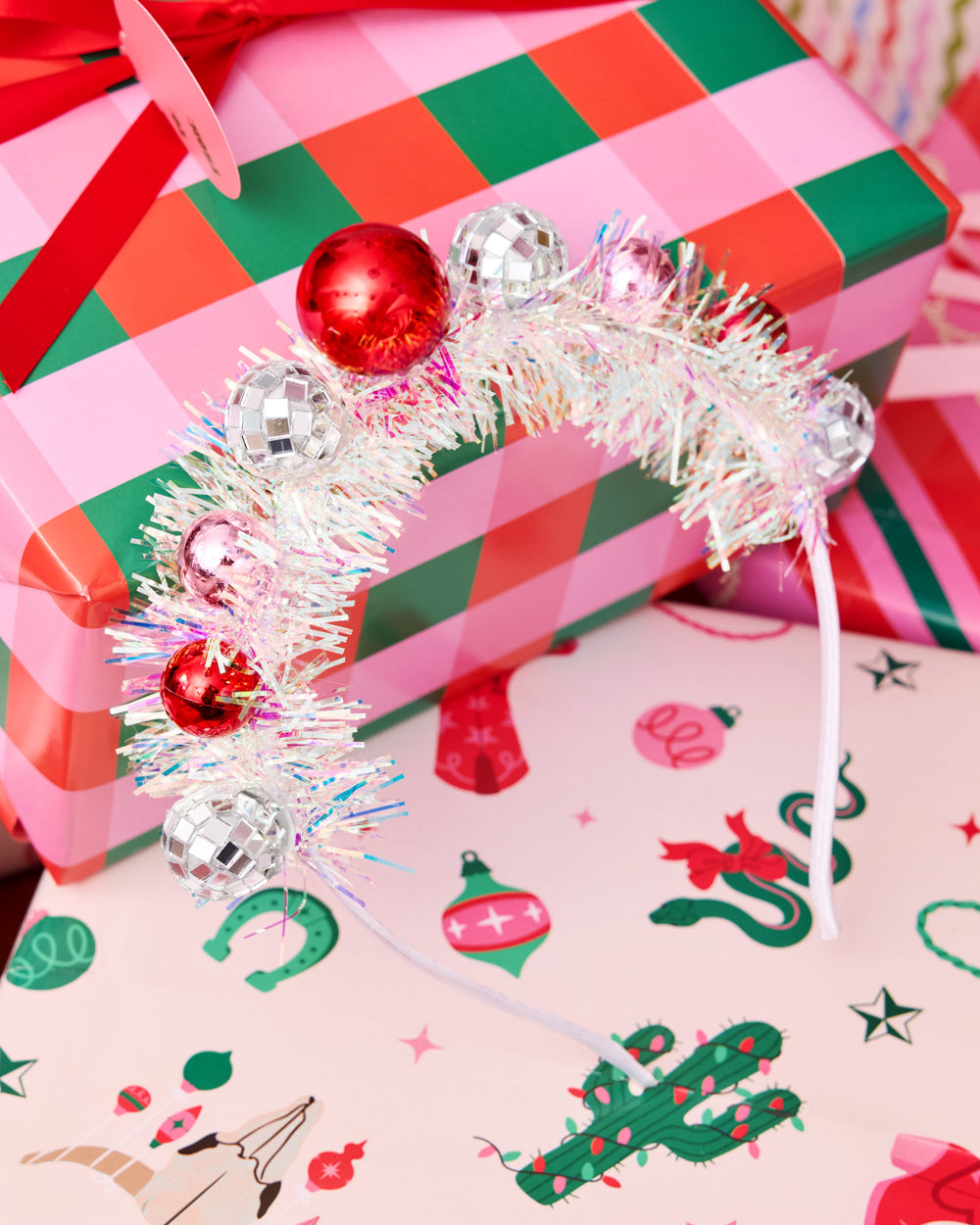 Disco Christmas Headband - ornaments + fringe headband