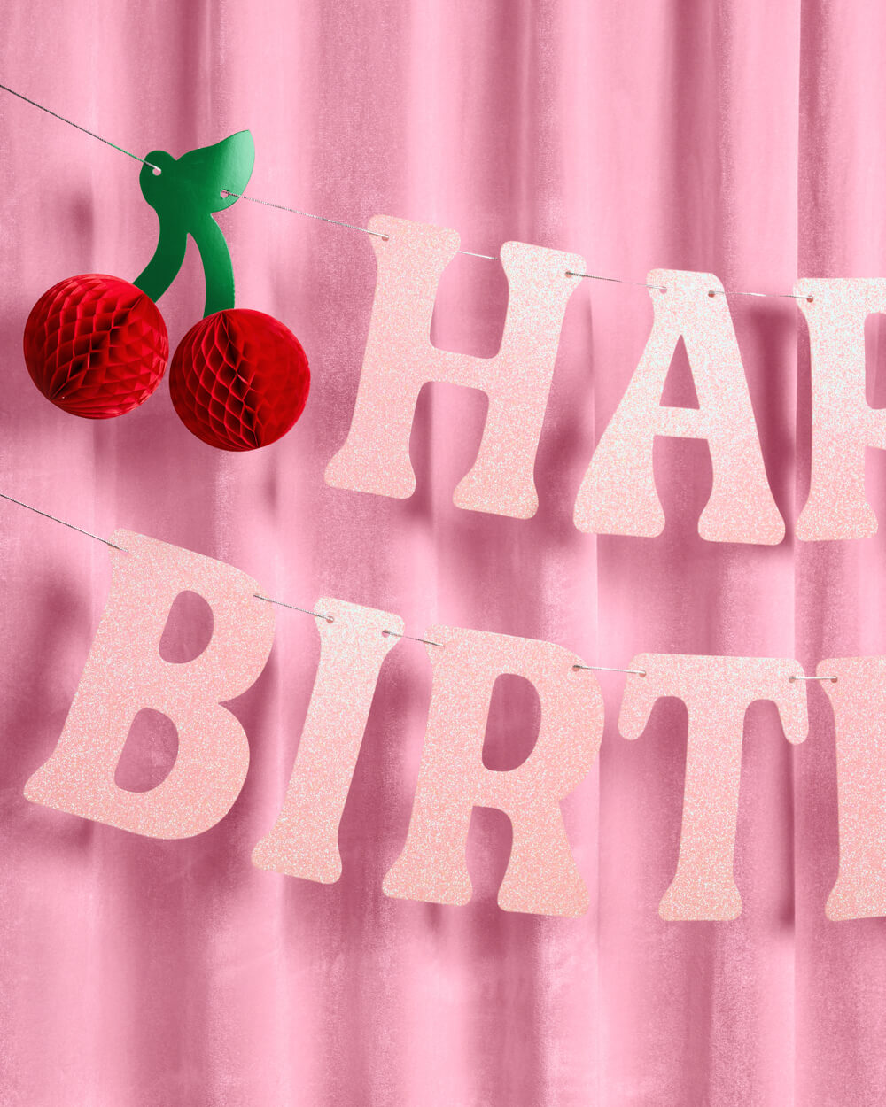 Cherry Bday Banner - 3D glitter banner