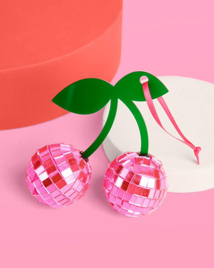 Disco Cherries Ornament - pink disco ornament