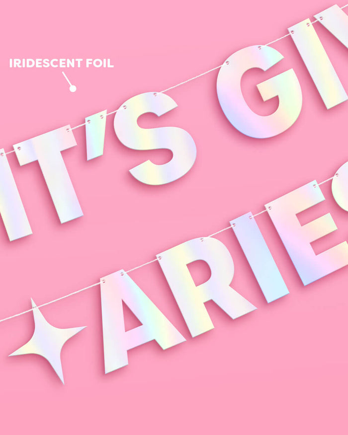 It's Giving Aries Banner - iridescent foil banner