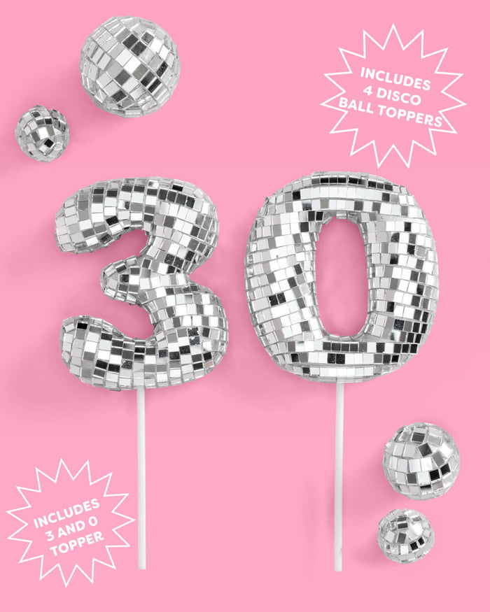 30 Disco Topper - 6 pc mirrored cake toppers