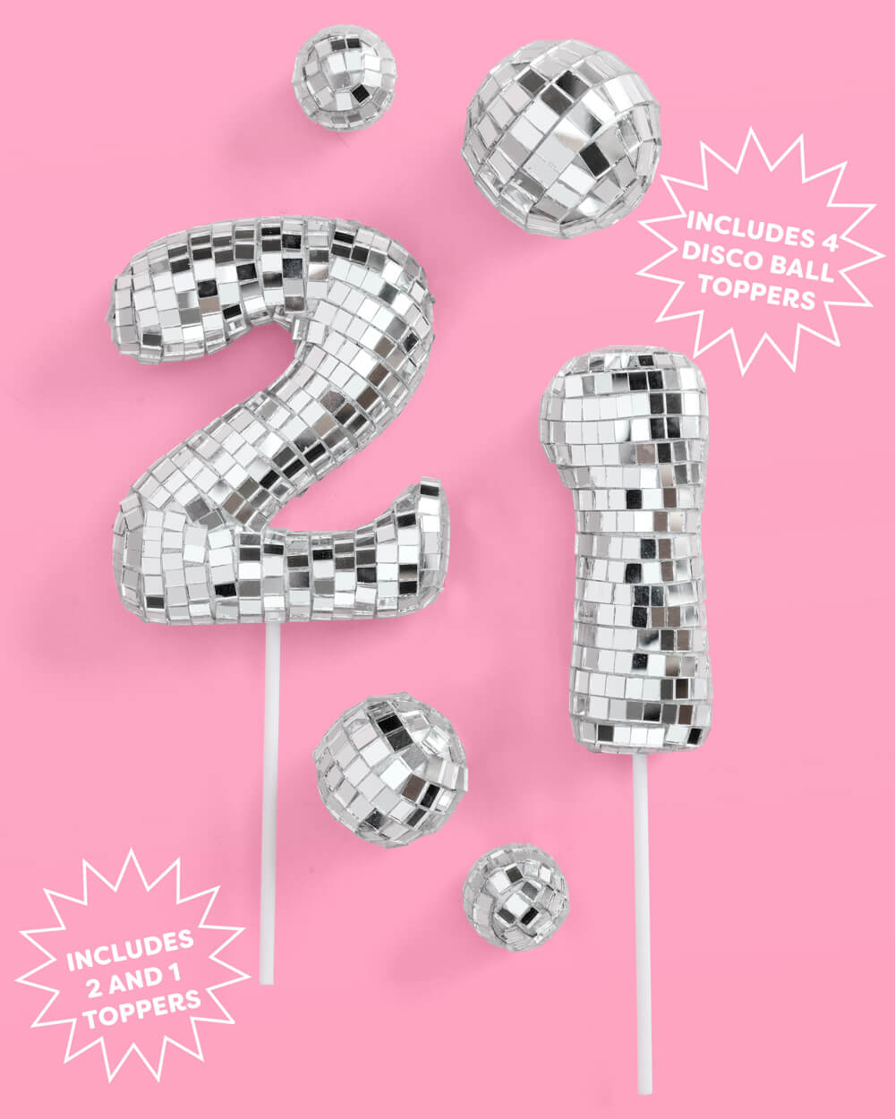 21 Disco Topper - 6 pc mirrored cake toppers