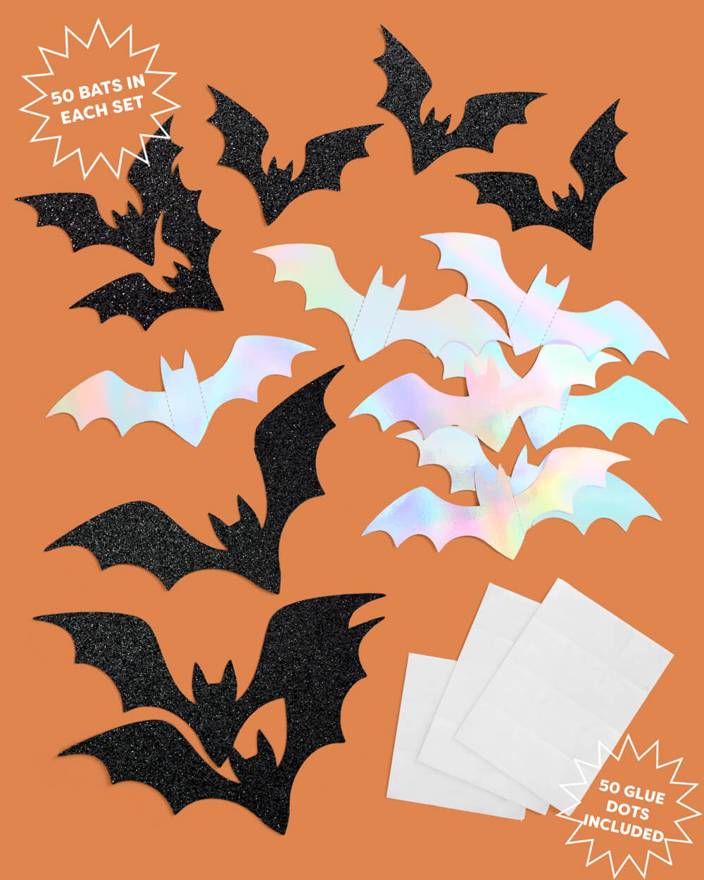 Halloween Wall Decor Bats - 50 silver and black bats