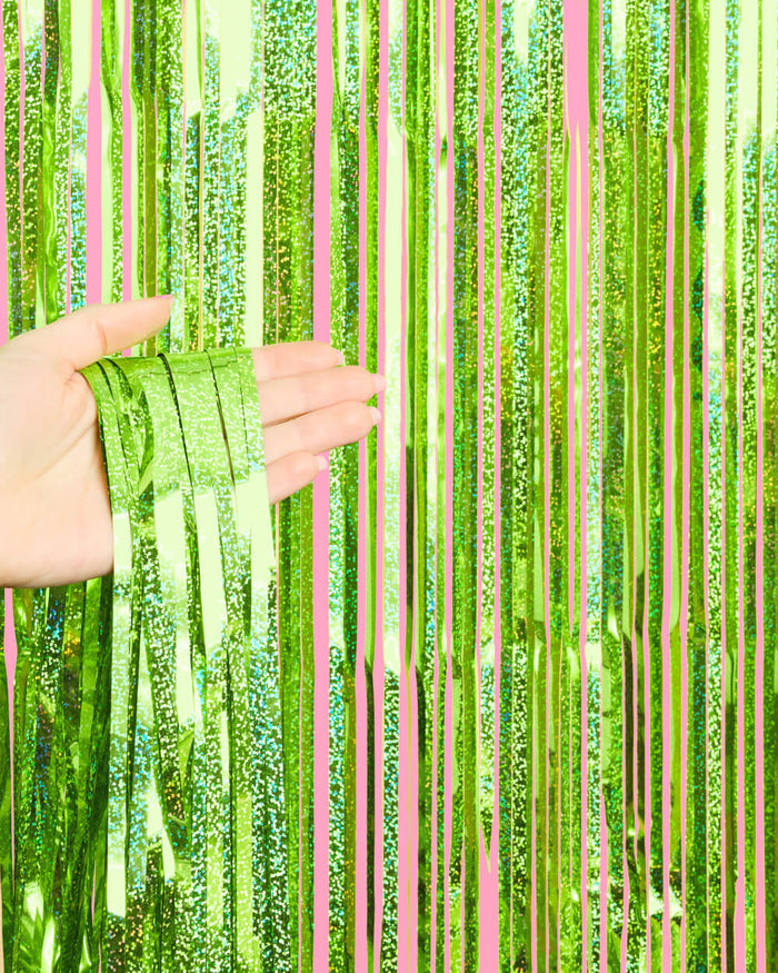 Limelight Curtain - holographic green foil curtain