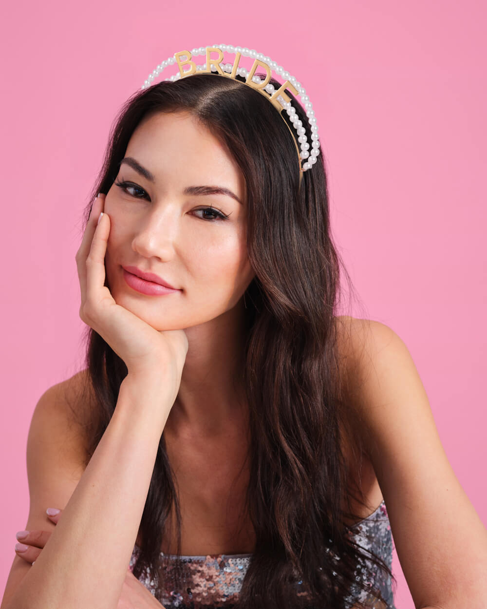 Pearls of Gold Headband - metal bride logo  + pearls