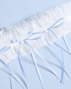 Something Blue Garter - white garter w. bows + pearls