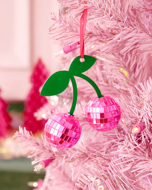 Disco Cherries Ornament - pink disco ornament