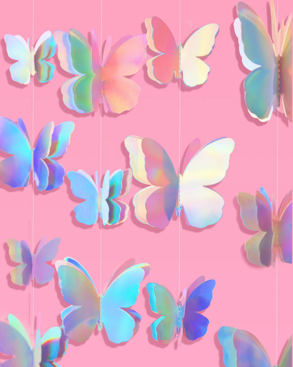 Butterfly Garland - 3D iridescent foil backdrop