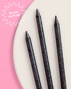 Midnight Sparkle Candles - 10 black glitter candles