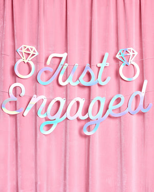 Just Engaged Banner - iridescent foil banner