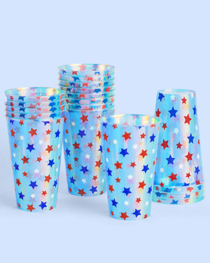 Stars & Stripes Cups - 16 iridescent 16 oz cups