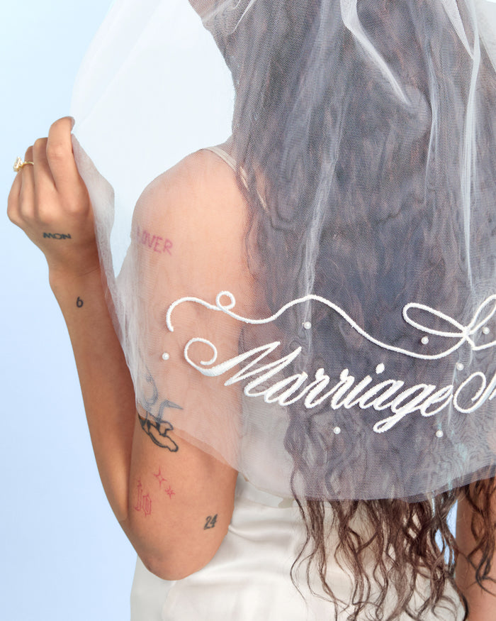 Marriage Material Veil - embroidered veil w/ pearls