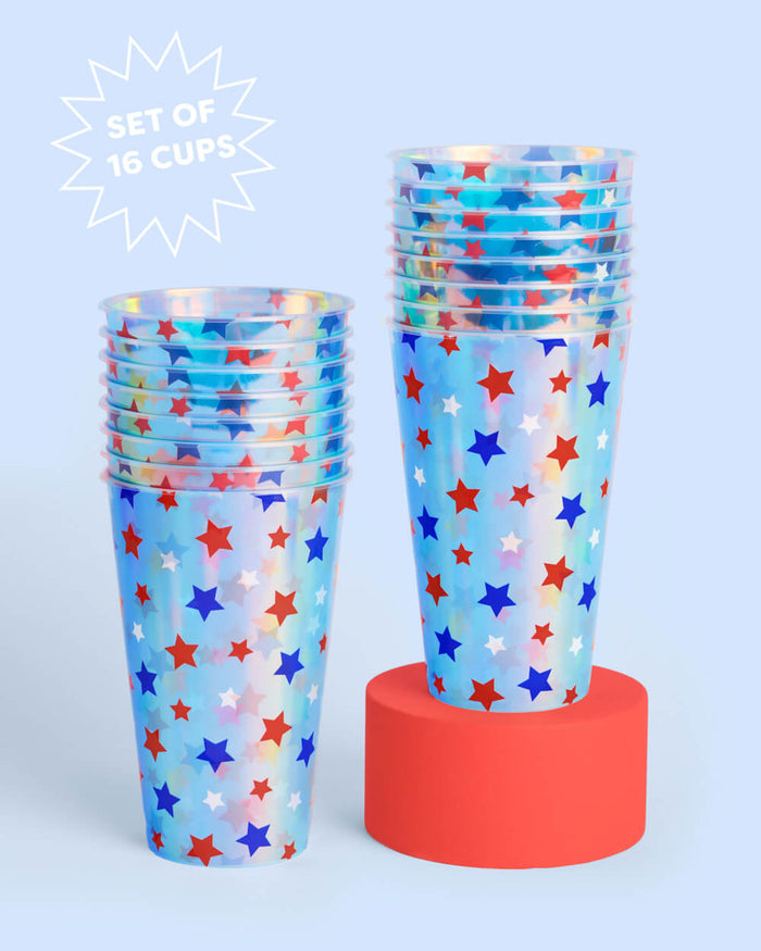 Stars & Stripes Cups - 16 iridescent 16 oz cups