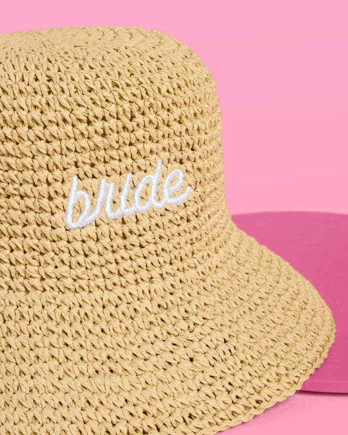 Straw Bride Bucket Hat - embroidered hat