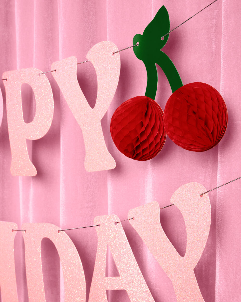 Cherry Bday Banner - 3D glitter banner