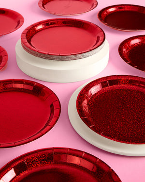 Red Shimmer Plates - 25 paper plates