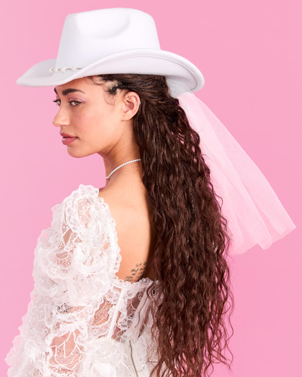 Embellished Bride Cowgirl Hat - bride hat + veil