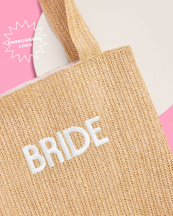 Bride Beach Tote - embroidered straw tote