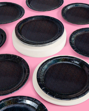 Black Shimmer Plates - 25 paper plates