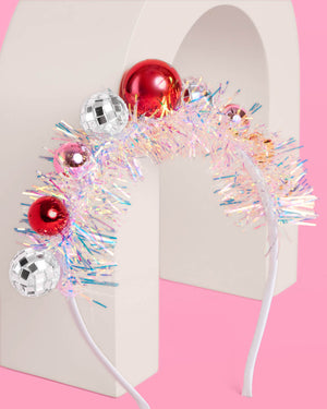 Disco Christmas Headband - ornaments + fringe headband