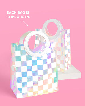 Checked Out Bags - 6 white + clear iridescent bags