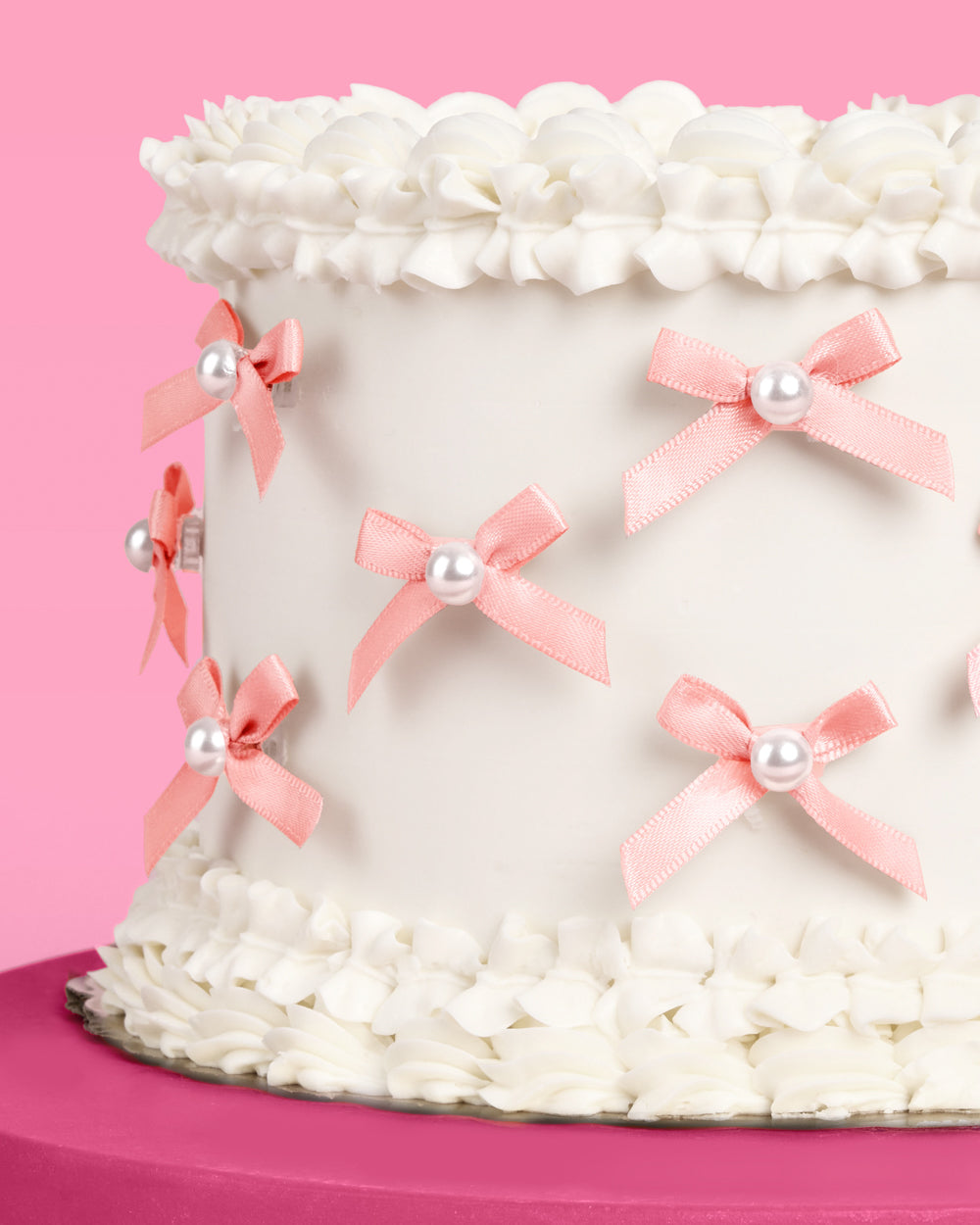 Pink Bow Cake Toppers - 12 pink + pearl cake toppers