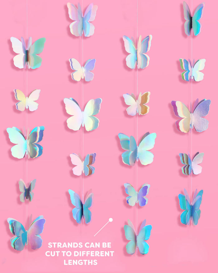 Butterfly Garland - 3D iridescent foil backdrop